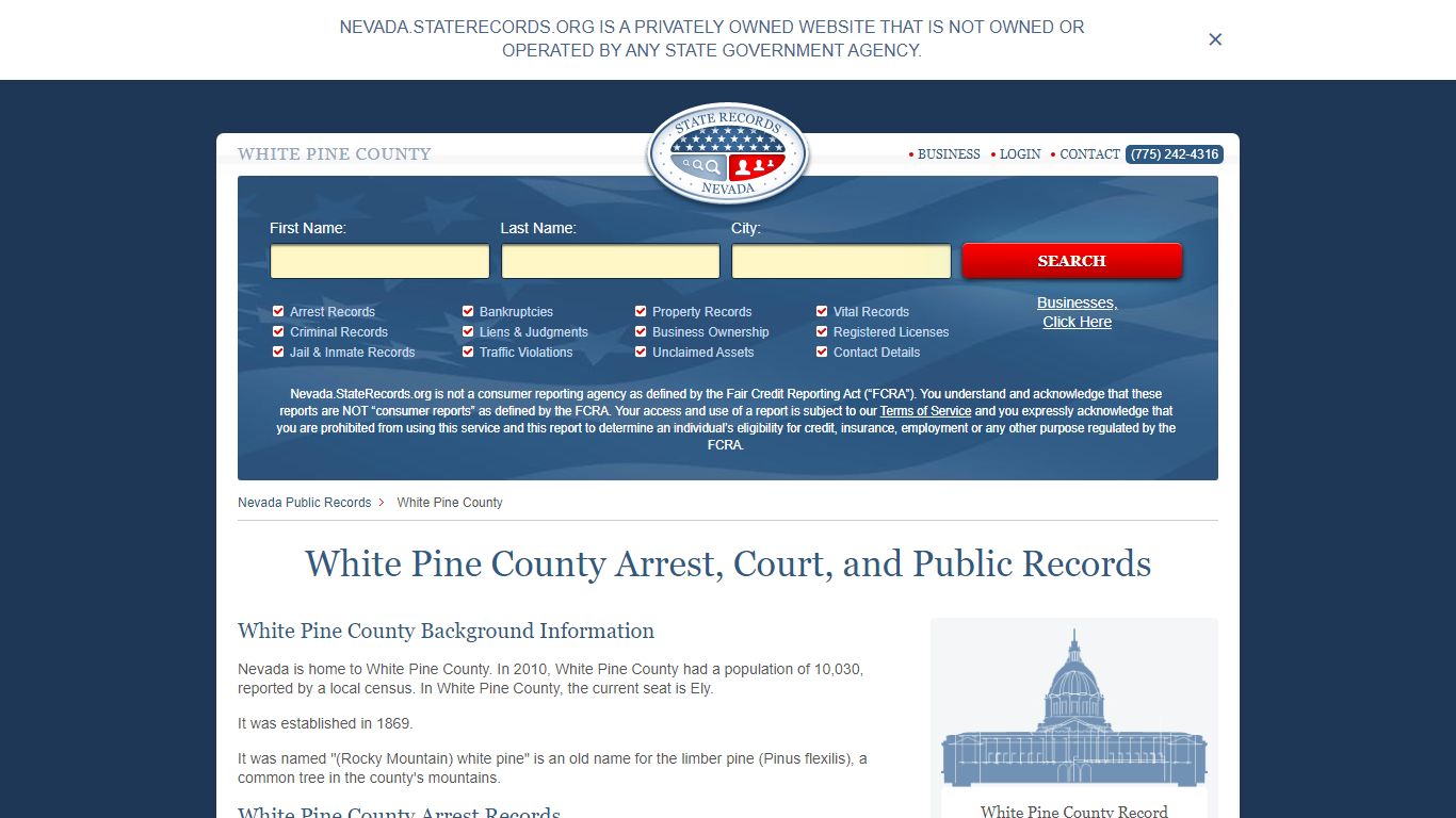 White Pine County Arrest, Court, and Public Records